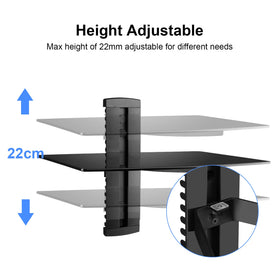 Suptek silver aluminum finish shelf complements contemporary TV spaces