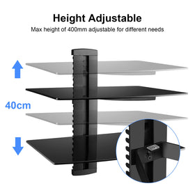 Suptek tempered glass shelf adding a modern touch to media space