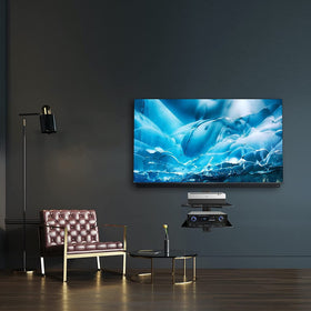 Suptek tempered glass shelves providing sturdy support for DVD players and consoles