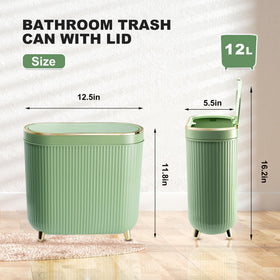 Supteron narrow mint-green trash bin with press lid fits tight spaces.