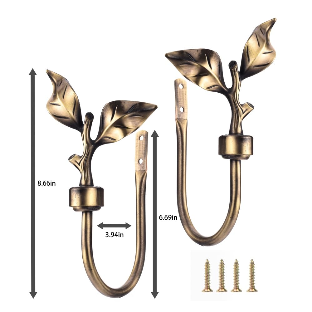 SUQ I OME antique-brass drapery tieback leaf design enhances vintage decor.