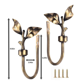 SUQ I OME antique-brass drapery tieback leaf design enhances vintage decor.