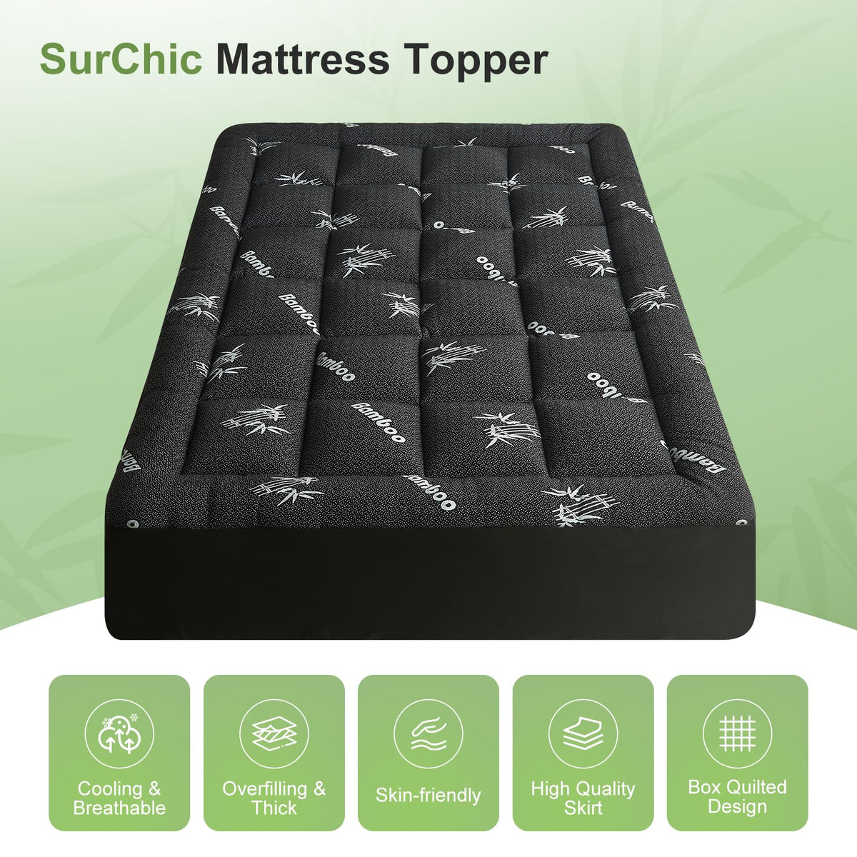 SurChic deep-pocket stretch skirt fits 8-21 inch mattresses securely
