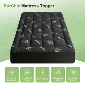 SurChic king-size topper on bed shows snug fit for 8-21 inch depths.