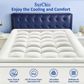SurChic King Size Topper deep-pocket fit on thick mattresses, non-slip stay-put design.