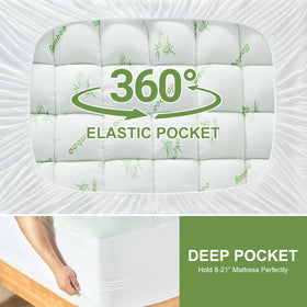 SurChic topper on bed with white sheets illustrating a clean look.