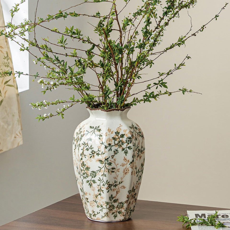 SURE YUESI Green Octagonal Vase with chinoiserie motif, ideal for centerpiece styling