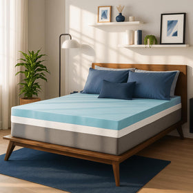 Sure2Sleep gel swirl memory foam topper 3in on bed providing personalized pressure relief.