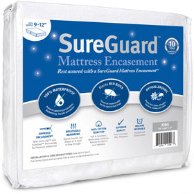 SureGuard King encasement with waterproof six-sided cover protecting the mattress from spills.