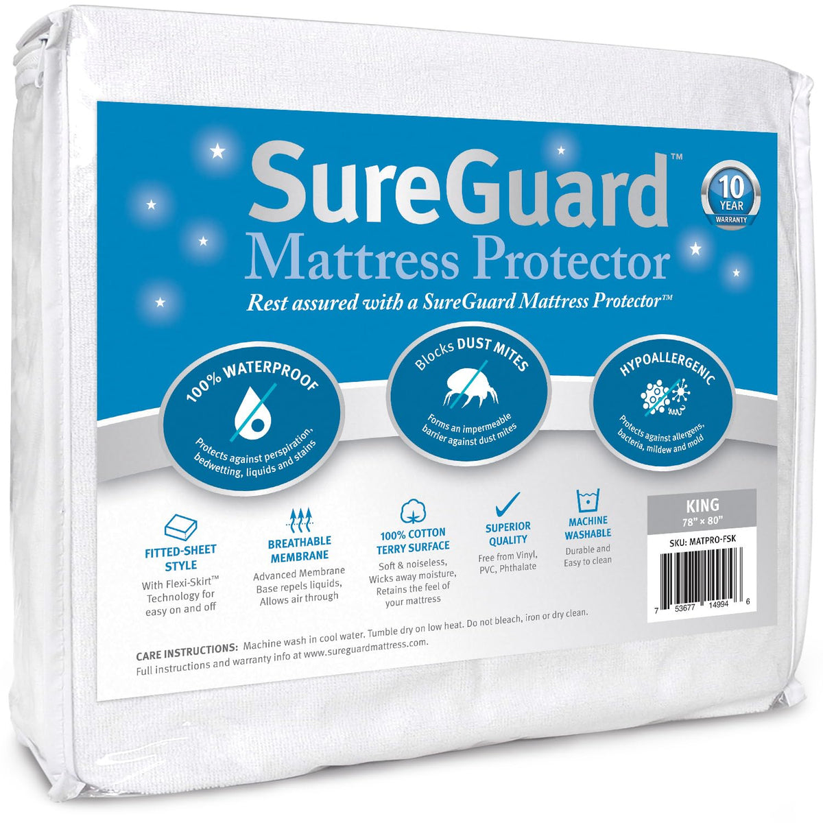 SureGuard king-size protector top coverage guards against spills