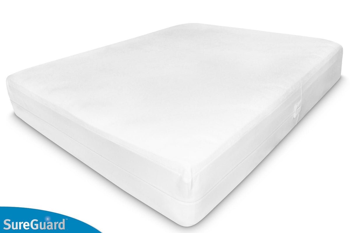 SureGuard six-sided cover soft cotton top for quiet, comfy sleep