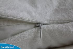 SureGuard soft cotton terry pillow cover stays quiet and comfortable through the night.
