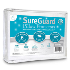SureGuard waterproof pillow protector with zipper for total liquid protection and easy cleaning.