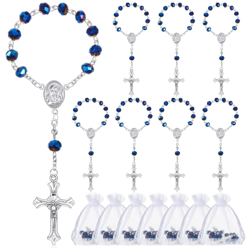 Sureio baptism rosaries with blue beads, ideal christening keepsakes.