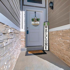Surfapans welcome sign features plaid bow and bead detail for elegant entry charm.