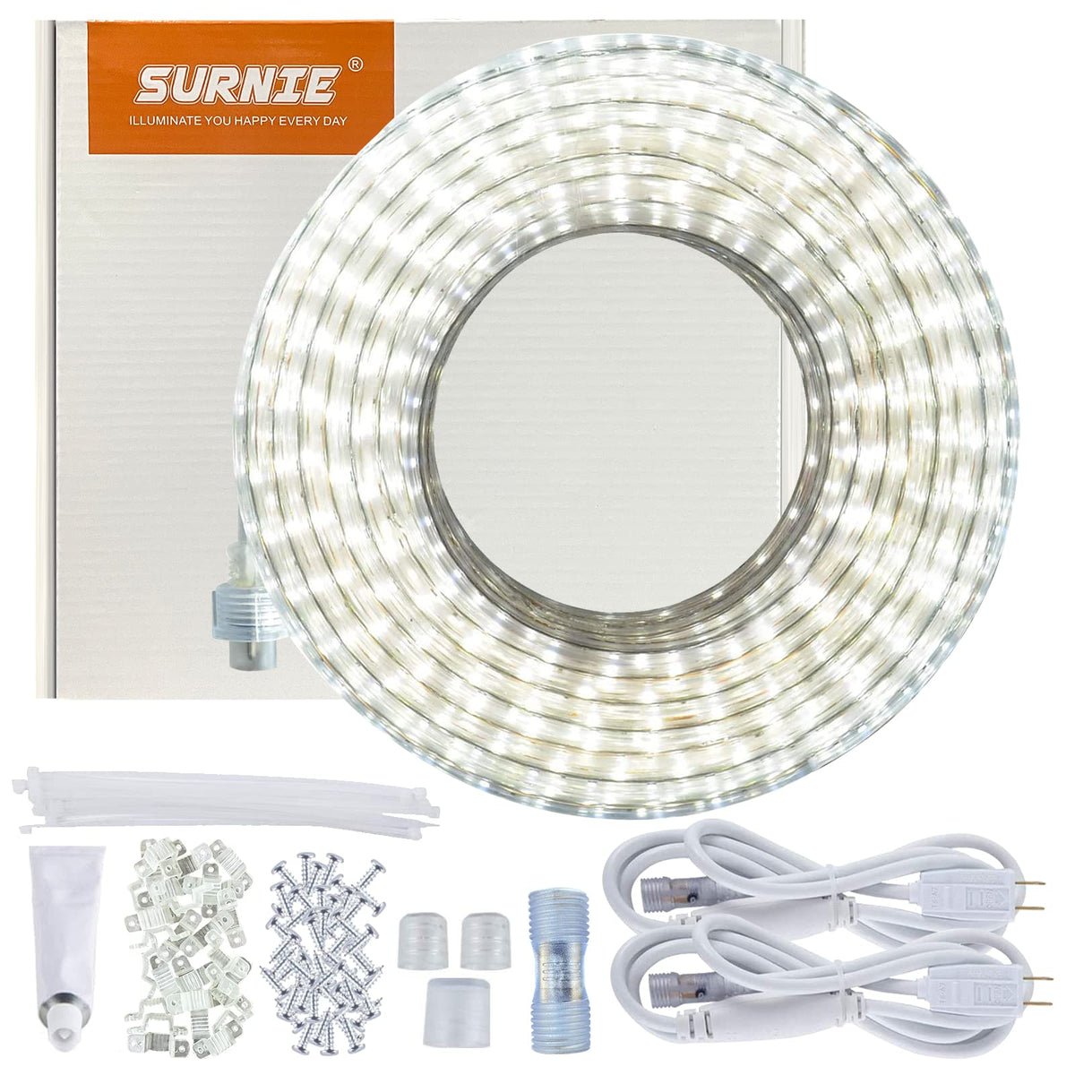SURNIE 50ft LED rope light for outdoor deck, connectable and bright.