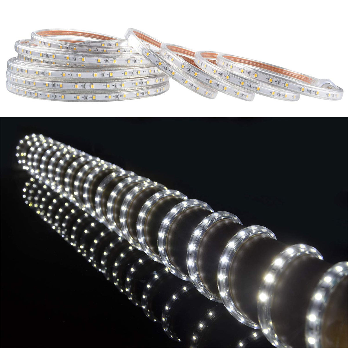 SURNIE flexible 110V rope light, cuttable to fit stairs and fences.