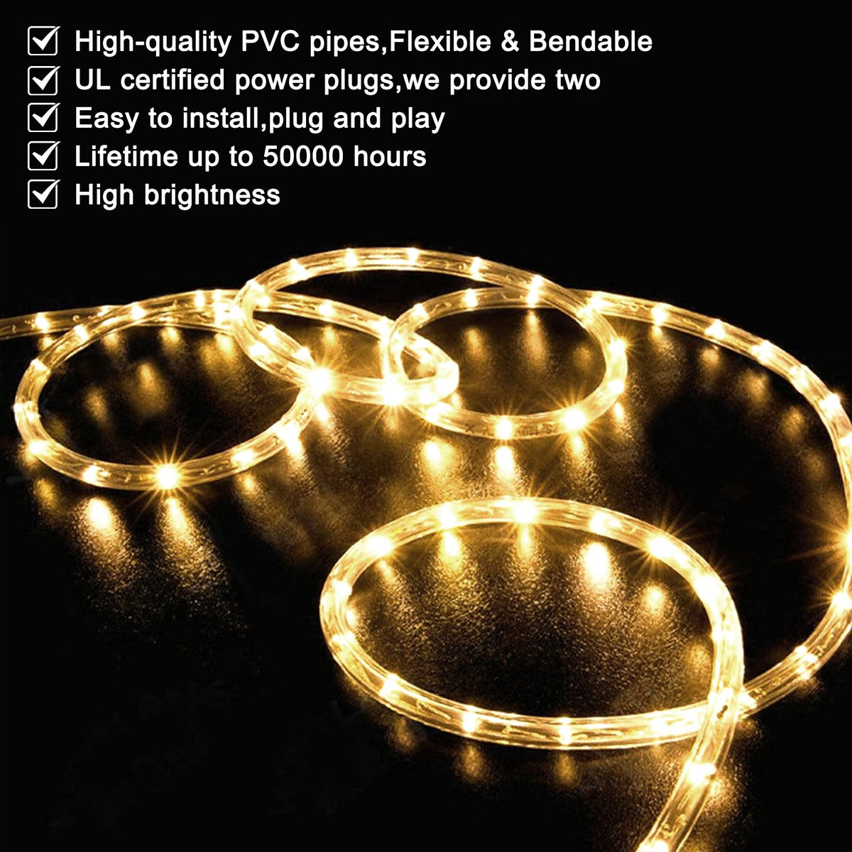 SURNIE LED rope light with IP65 waterproof rating for year-round use