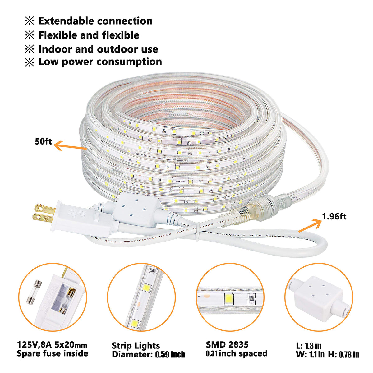 SURNIE safety UL-plug rope light prevents overcharging and short circuits.