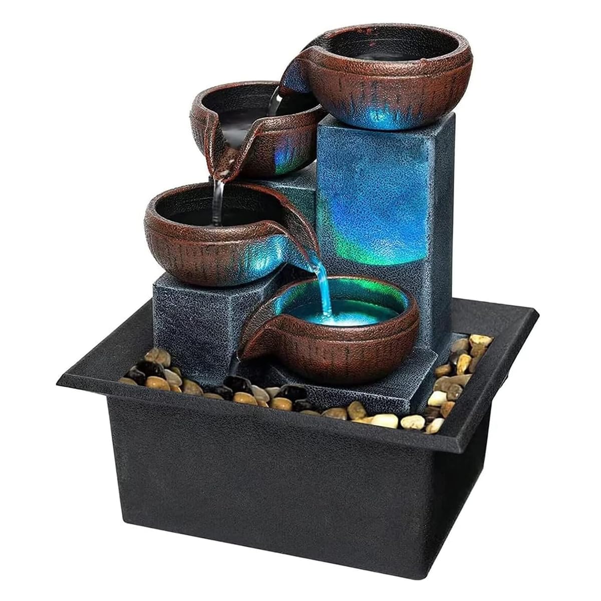 SURPRIZON small tabletop waterfall with LED basin creates calming ambience for home or office.