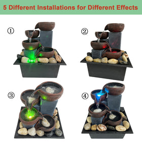 SURPRIZON waterfall pump with LED light keeps water circulating for a clean, soothing display.