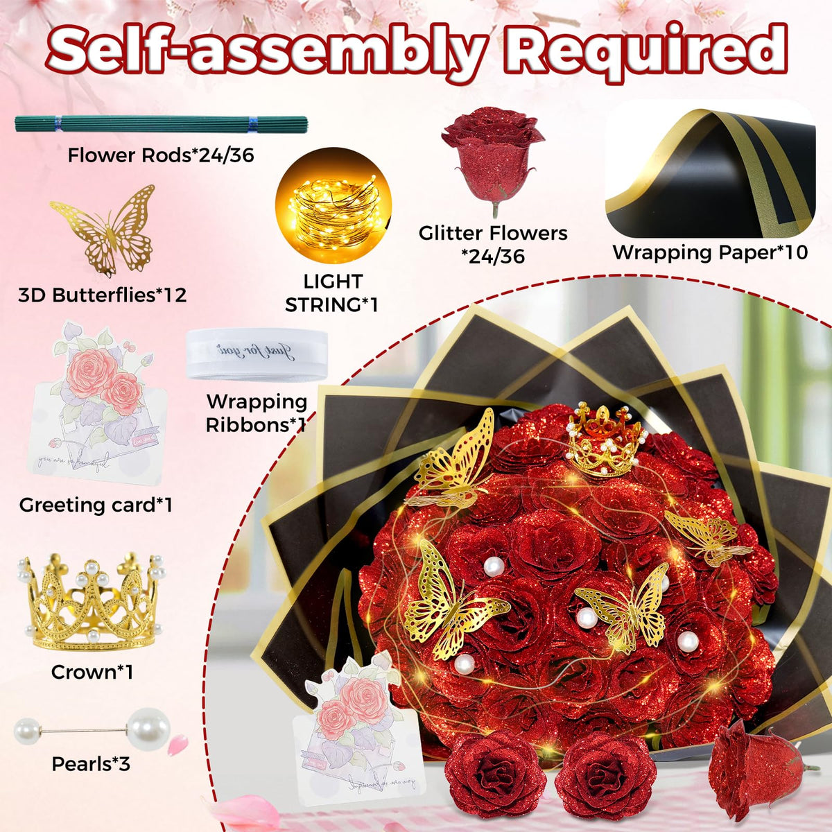 Suryushi gold glitter roses bouquet creates eye-catching centerpiece accents