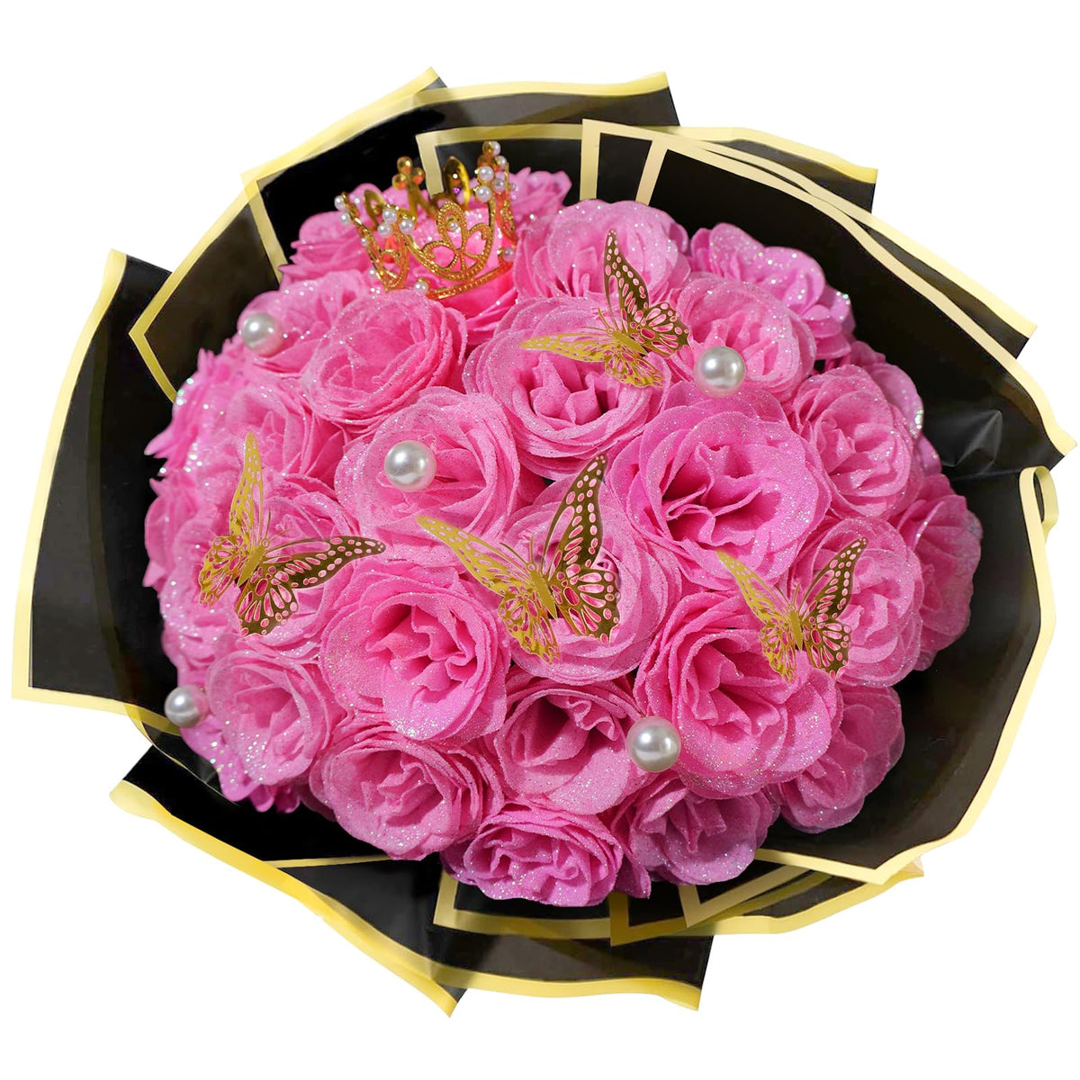 Suryushi pink glitter roses bouquet with everlasting sparkle for elegant home decor.