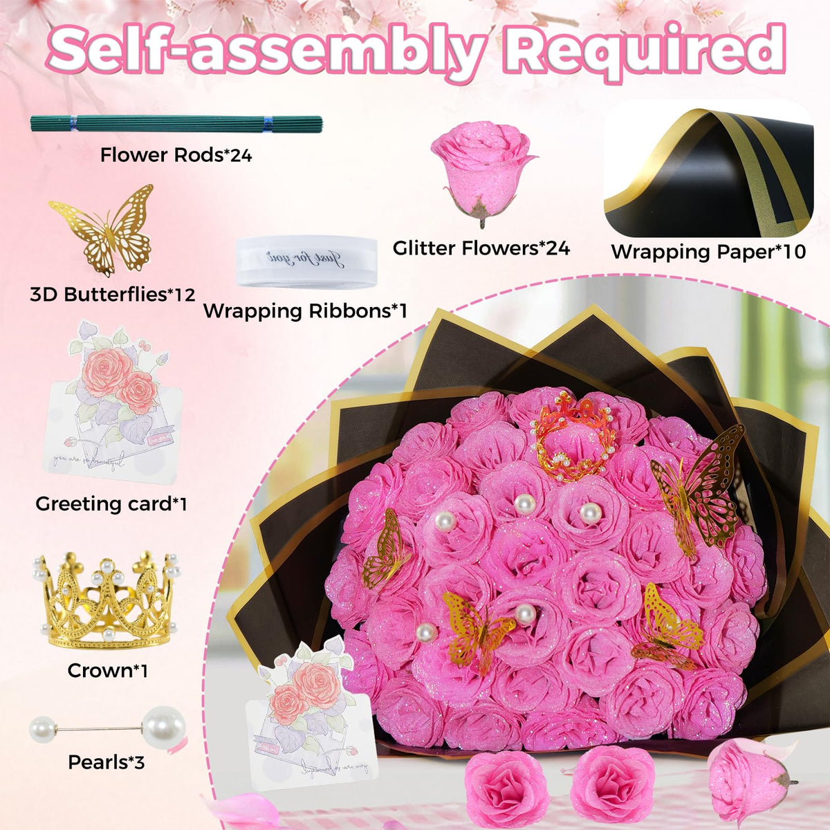 Suryushi wedding centerpiece glitter roses add timeless glamour to reception tables.