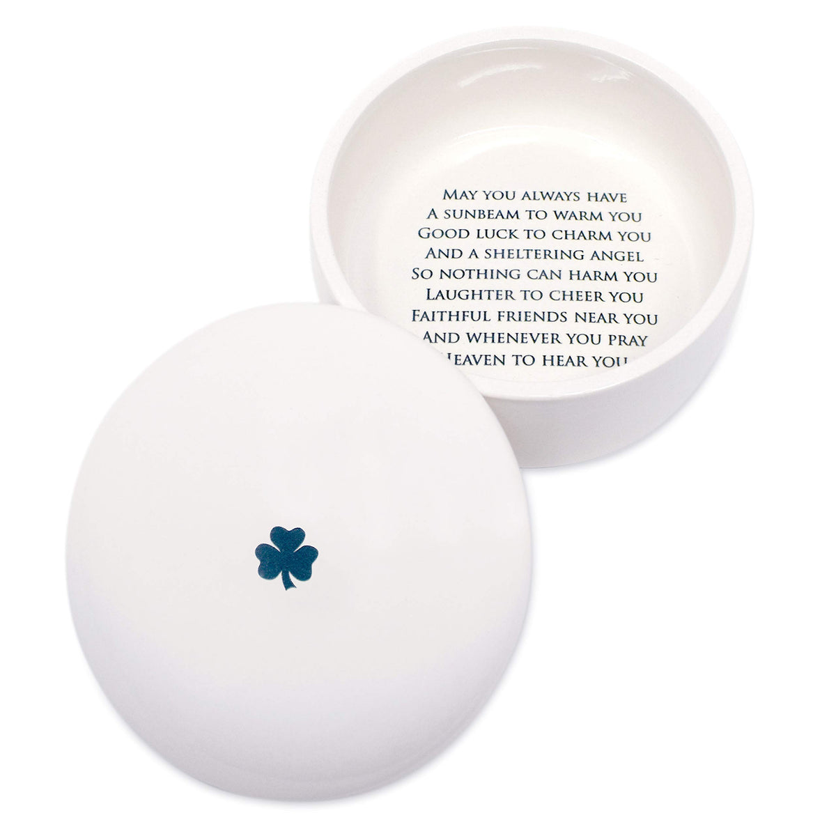 Susabella baptism keepsake box with shamrock lid for lasting memories.