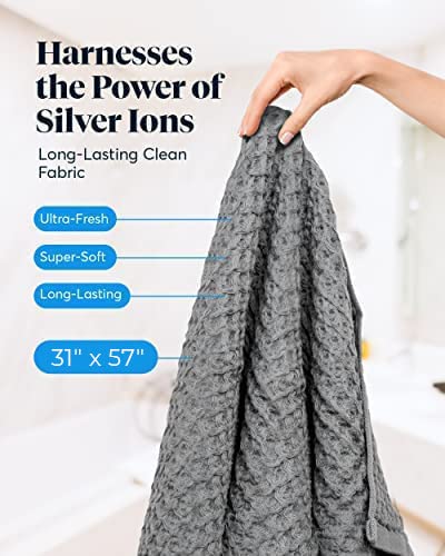 SUTERA Silverthread grey waffle weave close-up highlighting plush softness and texture.