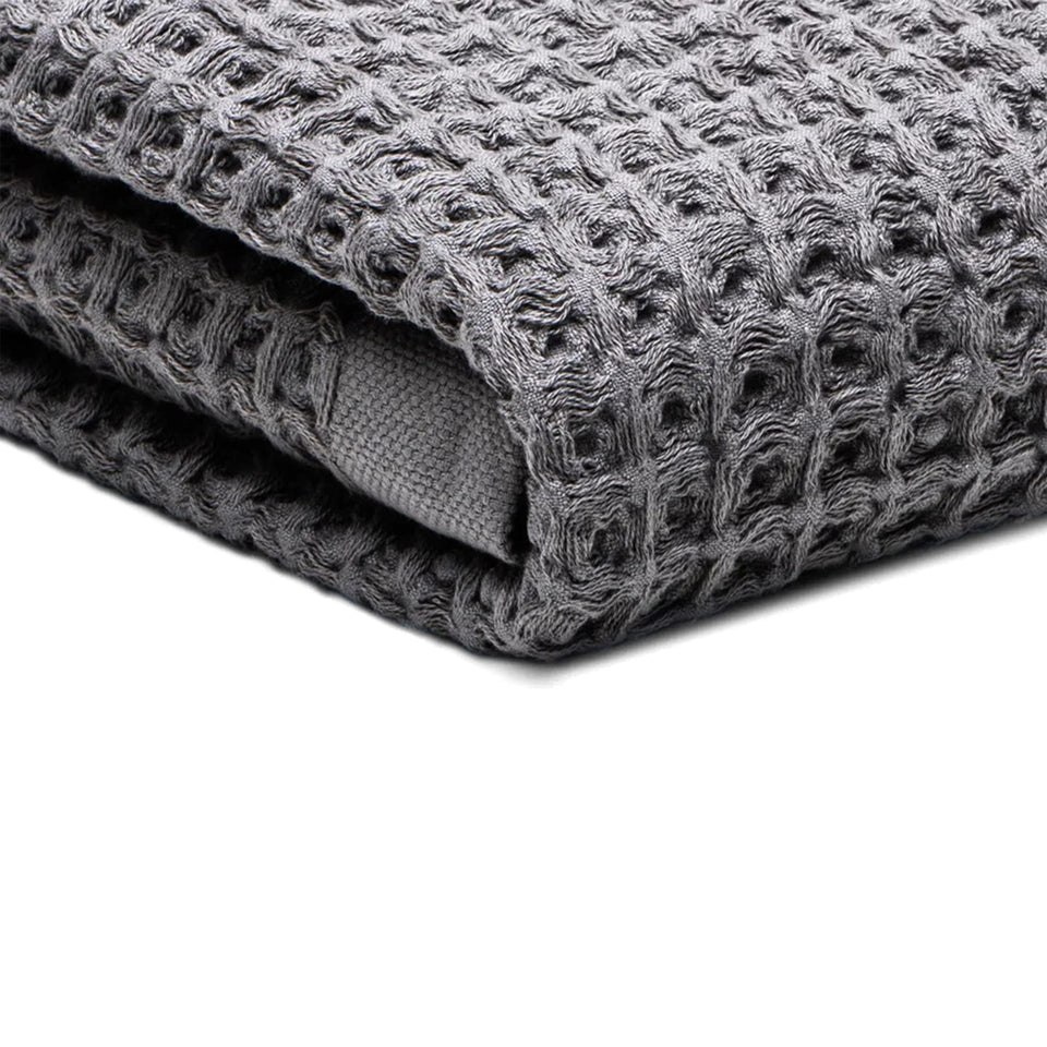 SUTERA Silverthread waffle towel California 31x57 close-up shows fabric and size for bathroom use.