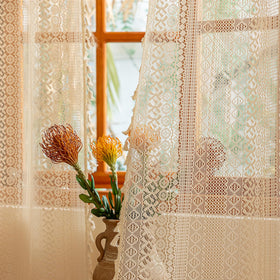 Sutuo Home beige boho lace curtains, 84in long, offer graceful coverage and light diffusion.