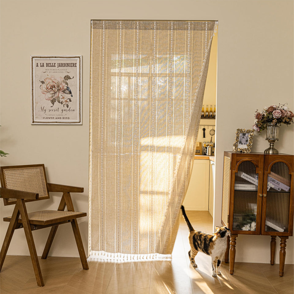 Sutuo Home boho door curtain embroidery adds decorative privacy for doorways.