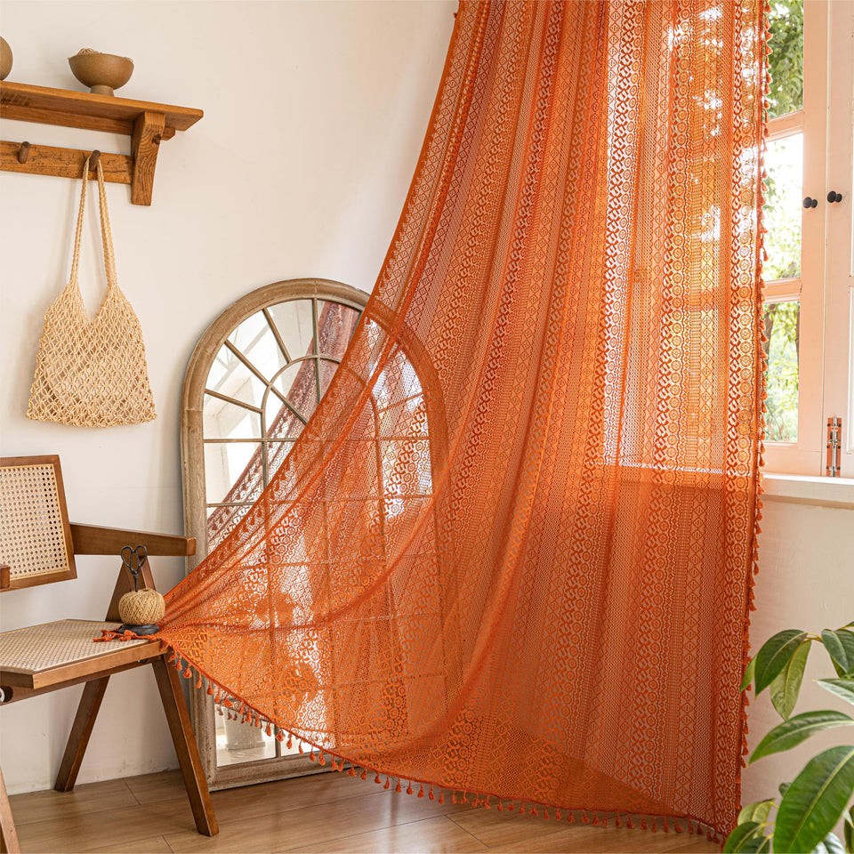 Sutuo Home burnt orange boho curtain panel adds warm color and light control.