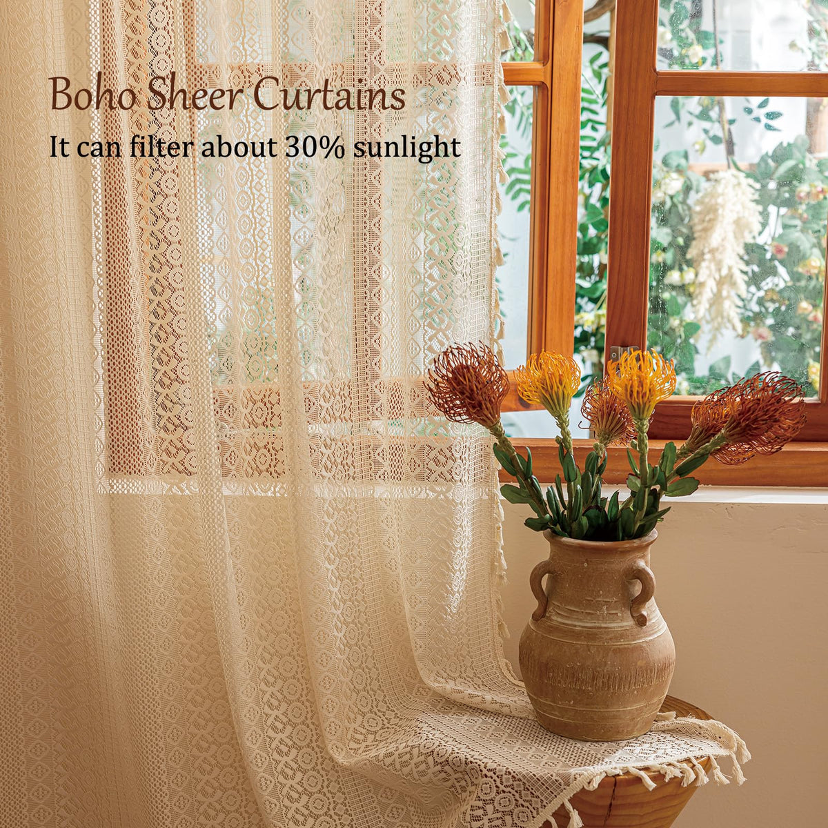Sutuo Home cream sheer curtains soften daylight while preserving privacy.