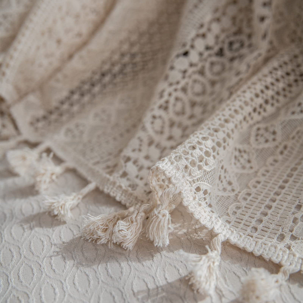 Sutuo Home semi-sheer crochet macrame fabric softly brightens rooms while preserving privacy.