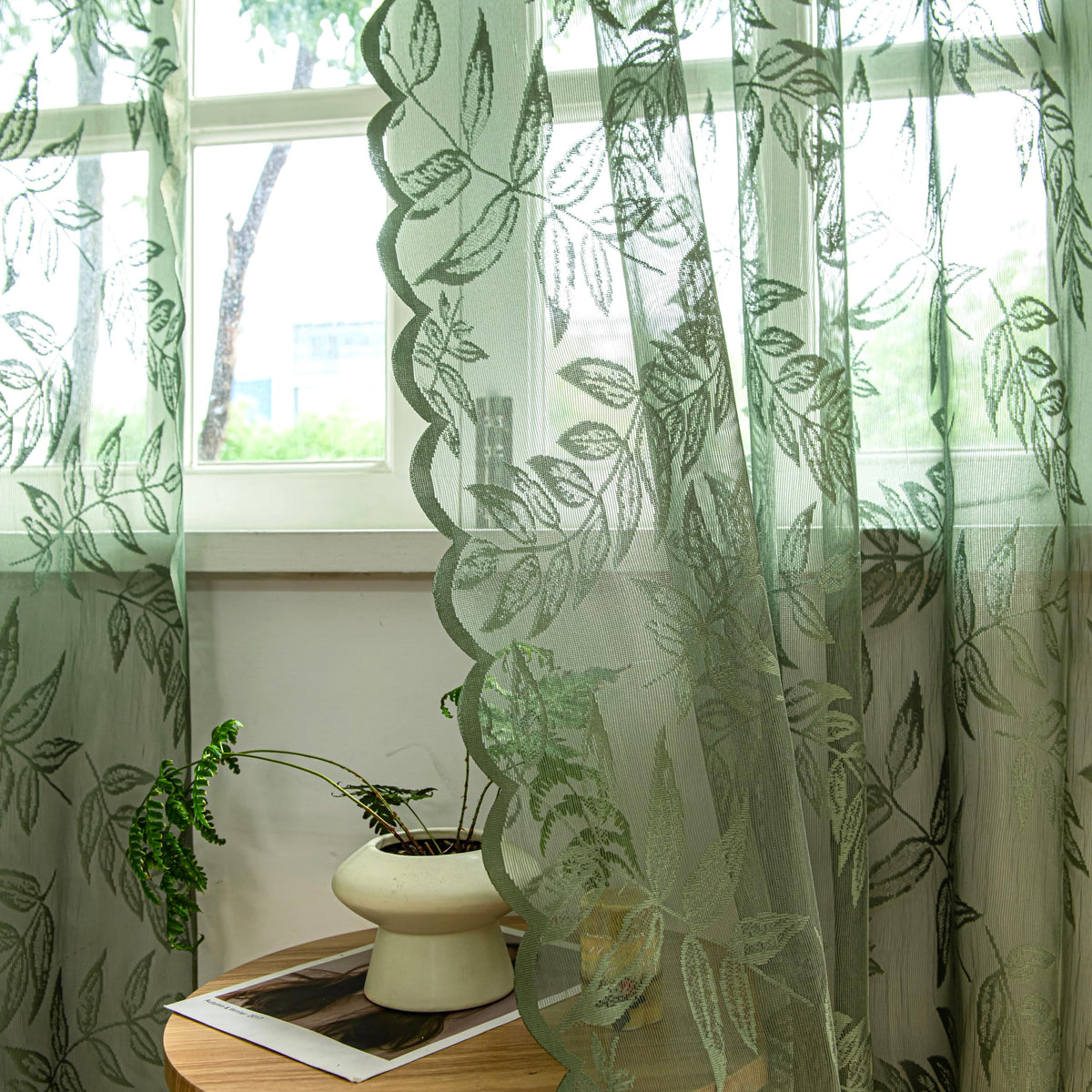 Sutuo Home ruffled-edge lace closeup enhances classic window styling.