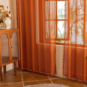 Sutuo Home burnt orange lace curtains adding seasonal decor warmth