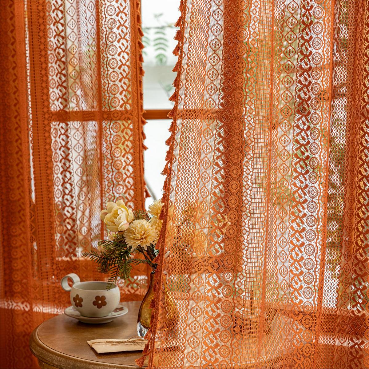 Sutuo Home terracotta boho lace curtains panel 01 with soft fabric and light filtering for cozy rooms