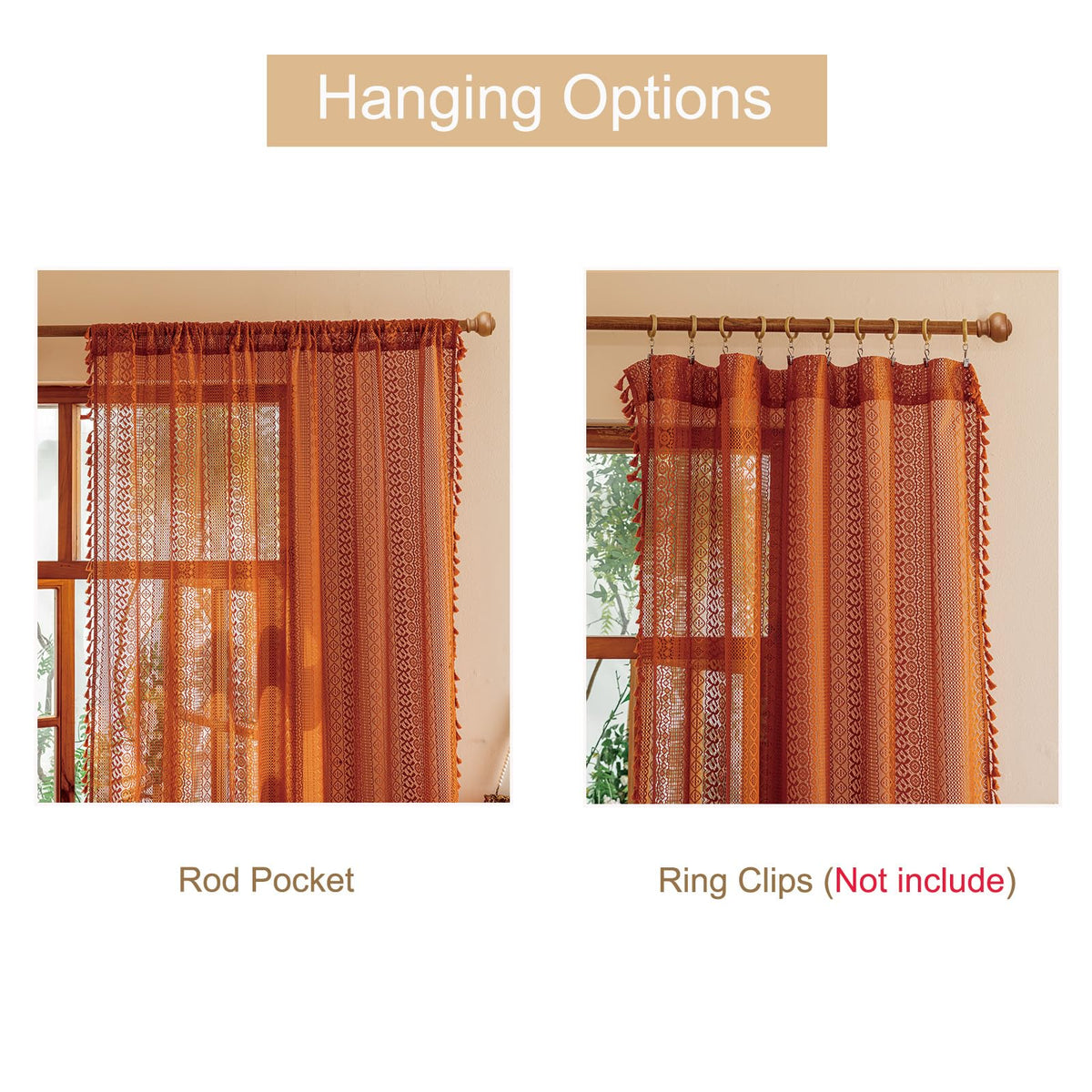 Sutuo Home terracotta lace curtains soft fabric detail for a smooth hang