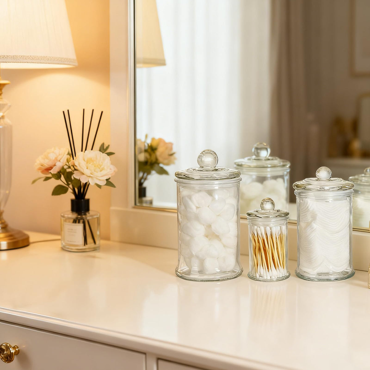 Suwimut bathroom jar with lid on vanity enhances organization