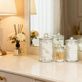 Suwimut bathroom jar with lid on vanity enhances organization