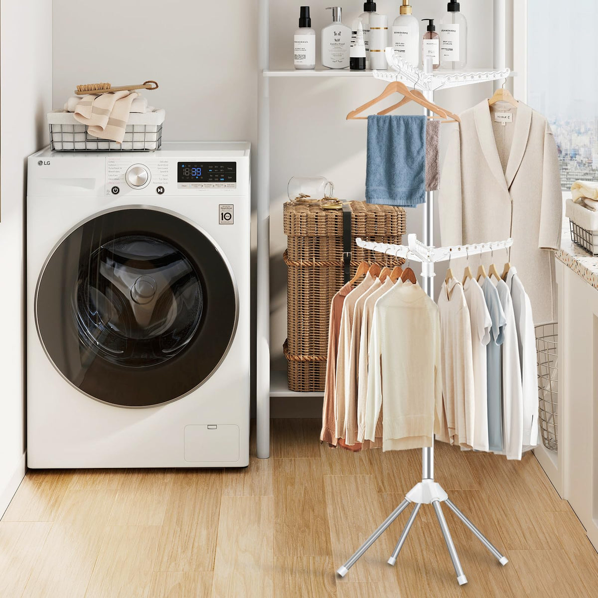 SUYU 72-inch indoor drying rack offers ample hanging space for garments.