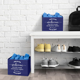 Suzile beige shoe box displays front welcome message for guests