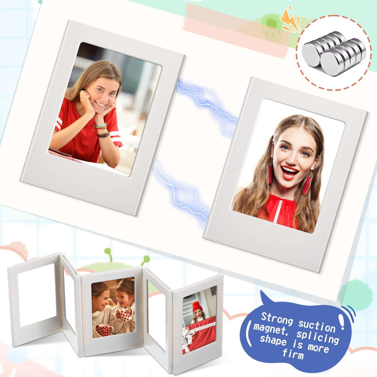 Suzile mini magnetic frame on metal surface sticks securely for display.