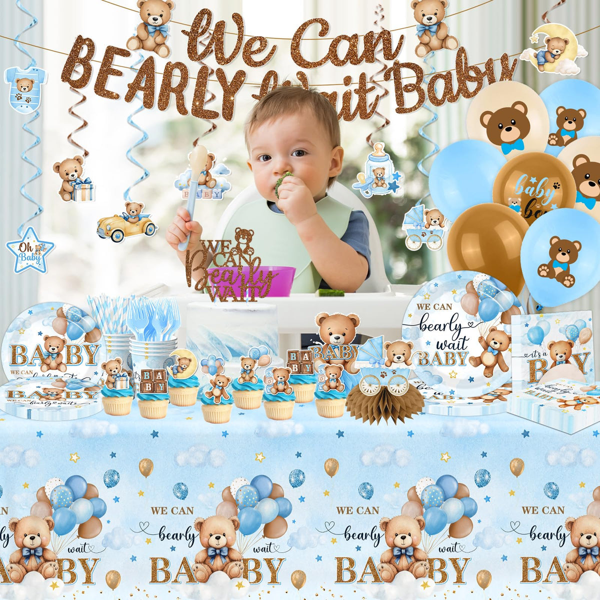 Suzkoqo bear 9in plates for meals and desserts at the shower.