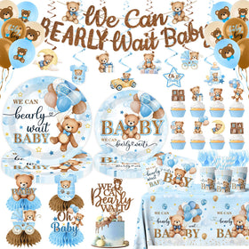 Suzkoqo blue bear banner to brighten baby shower decor and photos.