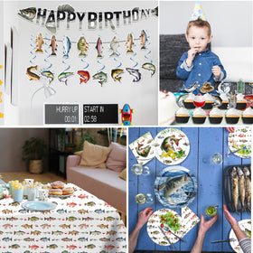 Suzkoqo Fishing cake toppers and banner elevate the cake display