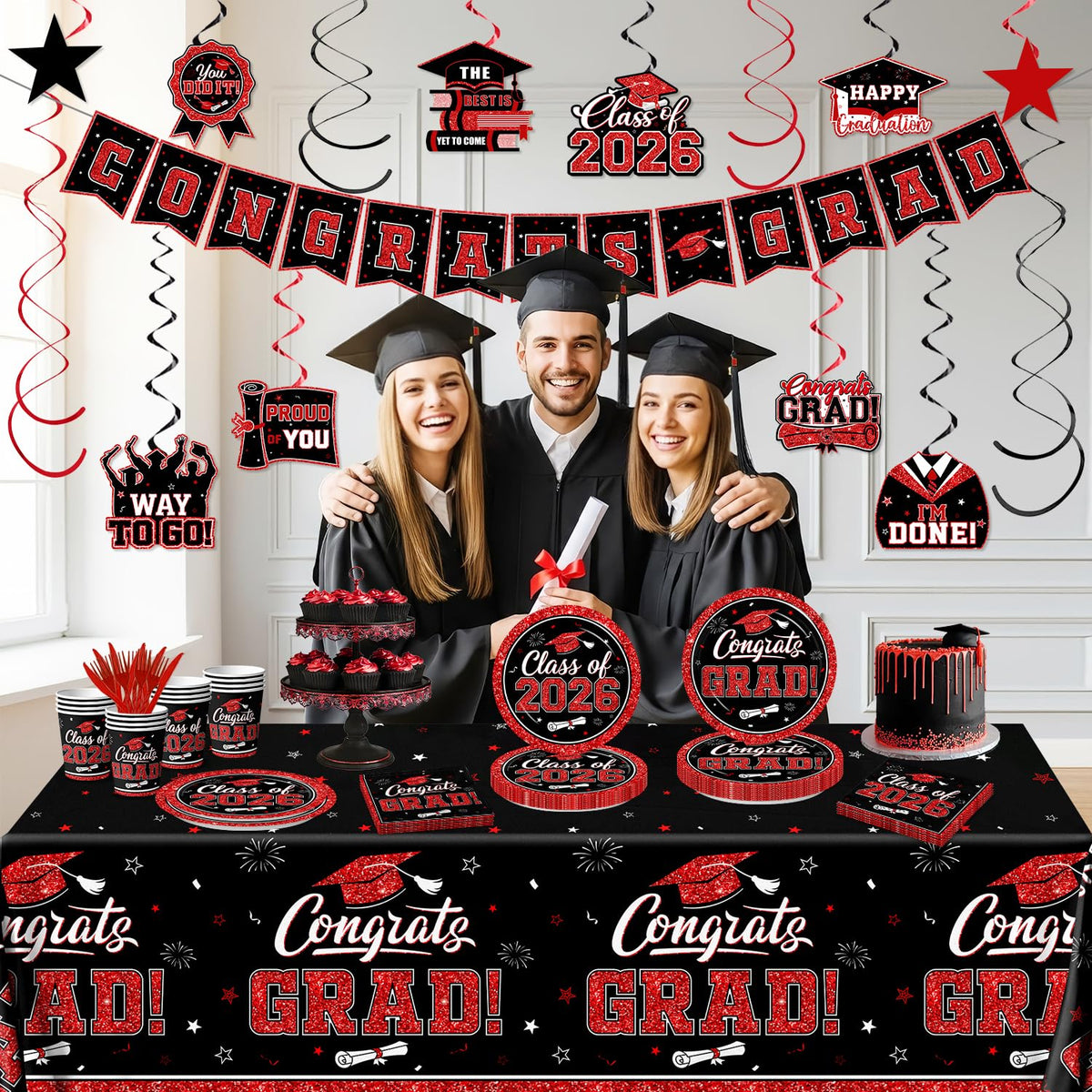Suzkoqo graduation tablecloth set boosts table presentation for indoor or outdoor events.