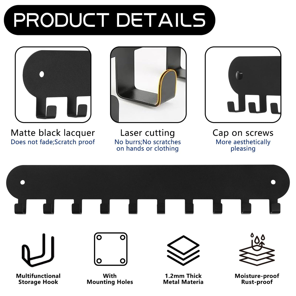 Suzurana stainless steel key hooks with self-adhesive backing for durable wall mounting.